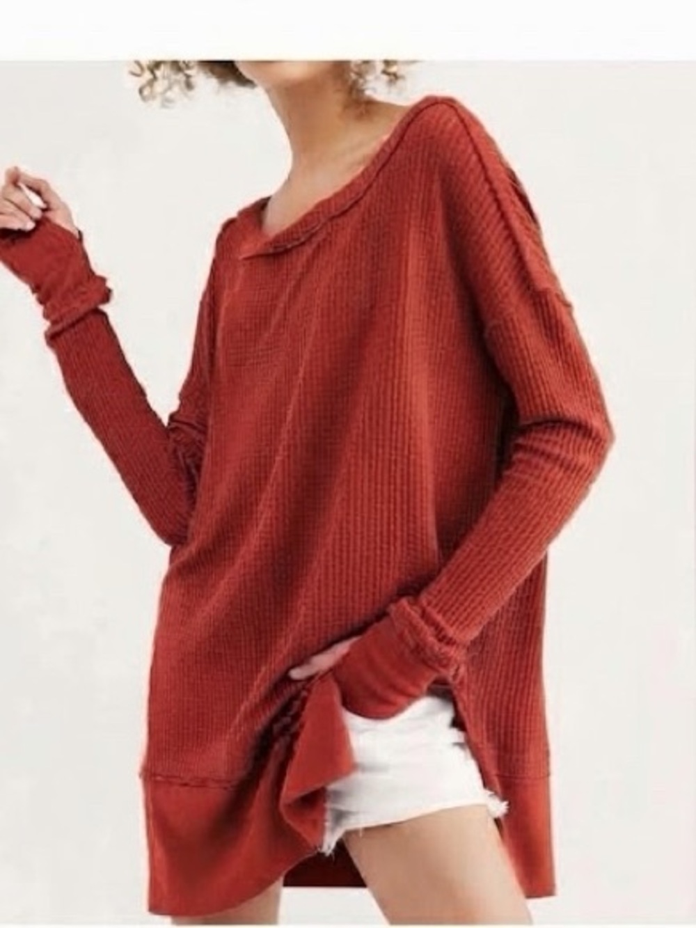 Free People North Shore Thermal Tunic Waffle Knit Top Red Wine Size Small